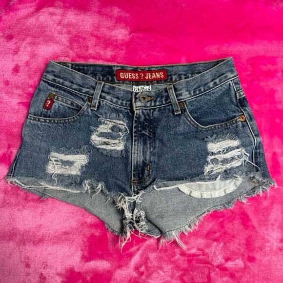 Vintage GUESS Jeans Micro Distressed Denim Shorts - Picture 1 of 4